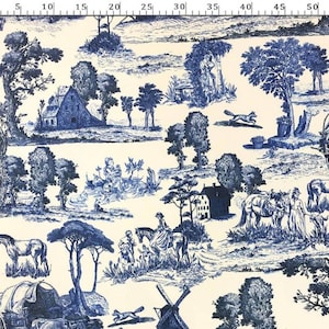 Toile fabric, Blue toile de Jouy fabric, upholstery Fabric,Country Farmhouse fabric for curtain chair, sofa, couch