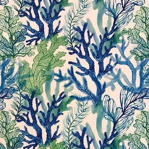 Reef Coral fabric, blue green upholstery fabric, Coastal Fabric, chair bench fabric, curtain, bag fabric, sofa cover fabric