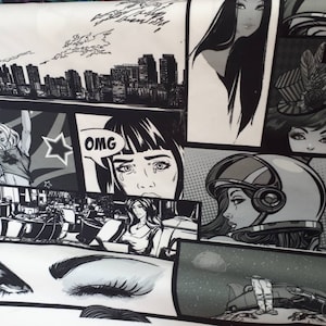 Black white fabric, Retro pop art fabric, comic art book upholstery fabric, woman man print fabric, DIY fabric, curtain sofa chair fabric