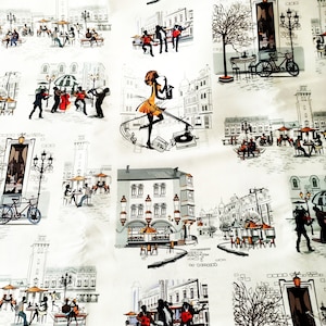 Parisian pattern fabric, paris street music, paris modern metropol fabric, paris cafe fabric ,Eiffel french decor for upholstery