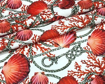 Red Mussel pattern fabric, rope print fabric, coral print fabric for upholstery, chiar sofa fabric for upholstery, yacht textile decor