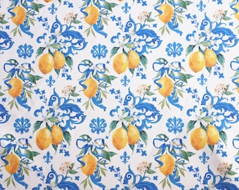 Baroque Style Lemon fabric by the yard upholstery lemon home decor, DIY project, curtain, chair, kitchen decor, garden decor