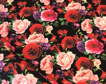Pink rose fabric, furniture fabric, floral DIY fabric, upholstery fabric, chair fabric, vintage fabric, curtain fabric, couch fabric