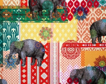 Tela de elefante, étnica, auténtica tela india cortada a medida para tapicería, cortinas, sillas y decoración del hogar.