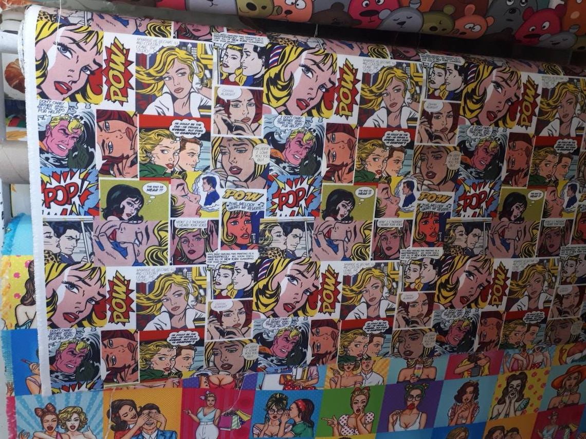 Pop Art Book Print Fabric Woman Print Fabricpow Etsy