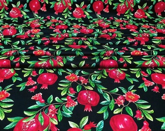 Pomegranate floral fabric, home decor upholstery fabric, red fruit fabric, sofa fabric, bench fabric, DIY fabric