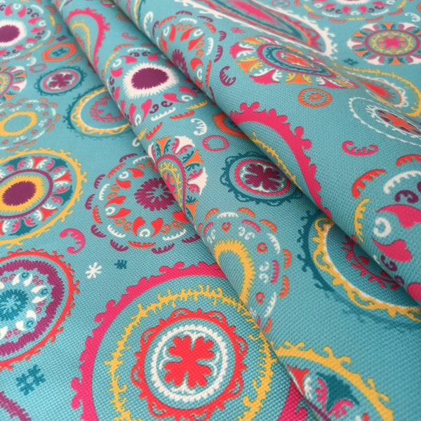 turquoise mandala upholstery fabric by the yard modern circles fabric, pink blue yellow purple circle print fabric for home textile product