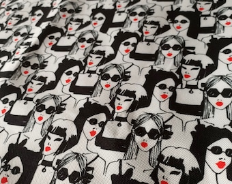 Sunglasses woman by the yard fabric, young lady fashion print upholstery curtain fabric, women bag fabric, craft fabric