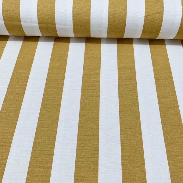 Mustard Striped Cotton Duck Canvas Fabric, yellow upholstery fabric, Mustard chair fabric, curtain fabric,DIY fabric, striped width = 2 inc