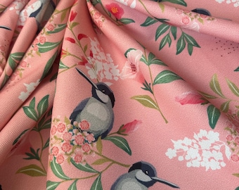 Vintage bird floral fabric, pink upholstery fabric, chair sofa, couch fabric, curtain, DIY fabric, bag fabrics, valance fabric