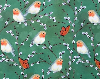 Vogel Schmetterling grün Stoff Meterware für Polster, Heimtextilien, Stuhl, Kissen, Vorhang, Tischdecke Stoff