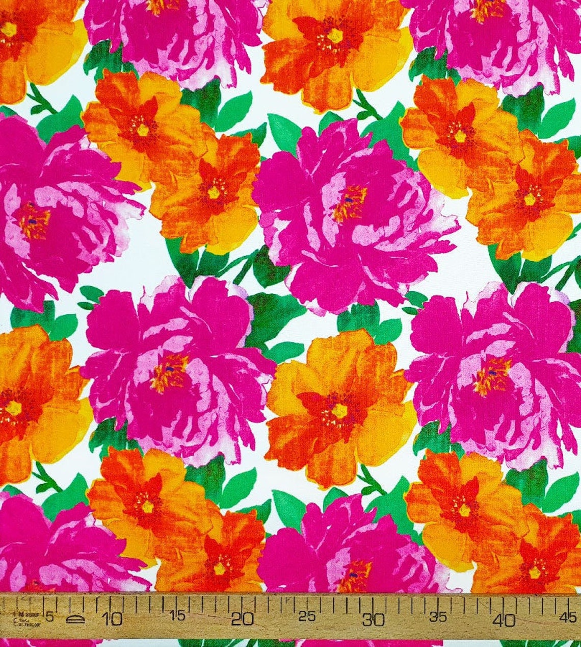 Pink orange floral furnishing fabric by the yard flower half Etsy