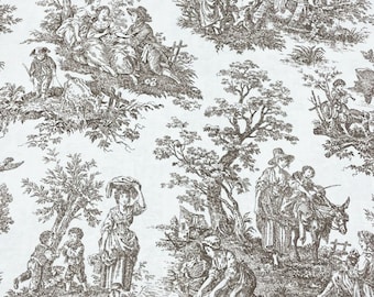 Brown Toile de Jouy fabric, french upholstery, cotton Fabric, vintage fabric, bag fabric, drapery fabric, by the yard, chair fabric
