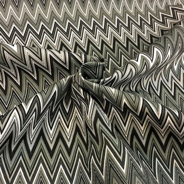 Chevron fabric, black gray white chevron zig zag upholstery fabric, black white gray fabric , retro vintage home decor bag fabric