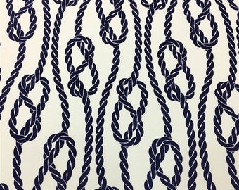 Rope sailors fabric, Blue white ocean sea upholstery, by the yard, yacht decor, curtain, chair fabric, nautical bench fabric, craft fabric
