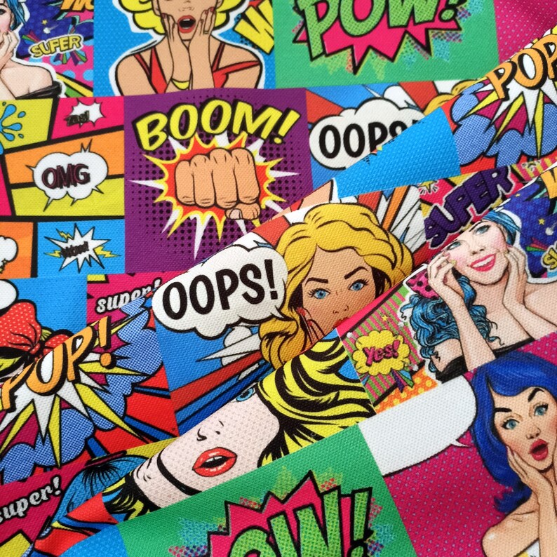 Pop Art Comic Art Book Print Fabric Woman Man Print Fabric Etsy