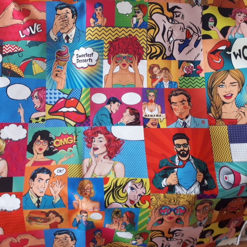 Pop Art Comic Art Book Print Fabric Woman Man Print Etsy