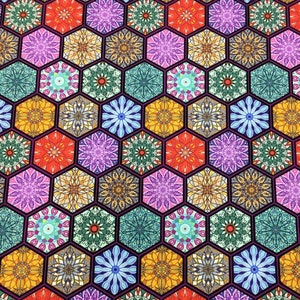 Traditional design fabric with authentic Moroccan pattern purple, orange green hexagon print fabric for hand bag, curtain, upholstery