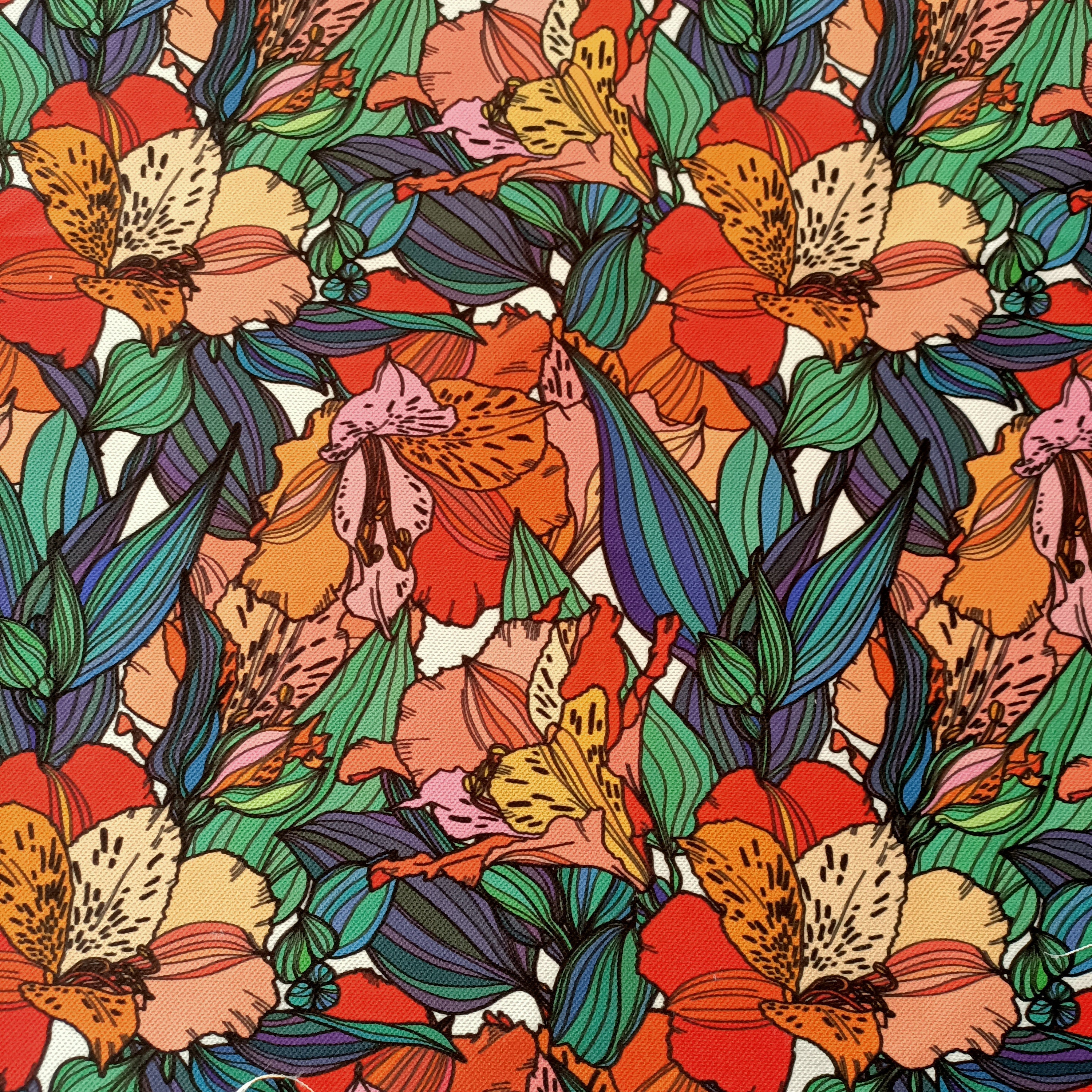 Orange Floral Vintage Retro Fabric by the Yard Fabric for