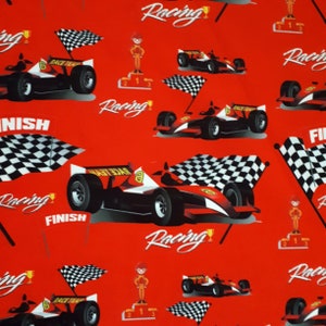 Rally Racing Car Fabric, Red car curtain upholstery fabric by the yard, red kids decor fabric
