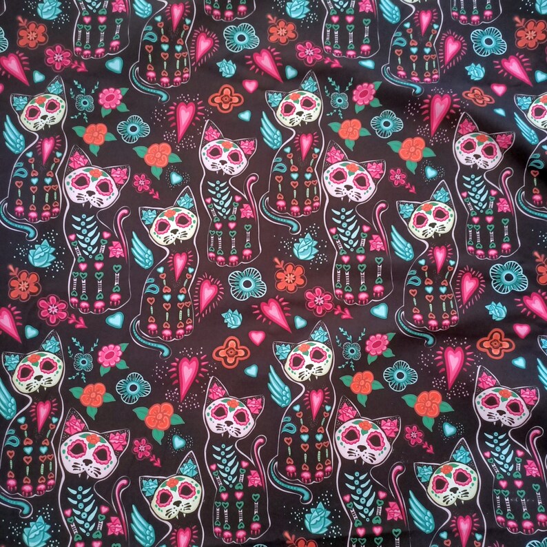 pillow fabrics Skull cat comic flower with skull,Halloween mexican design Fabric for home textile product cranium brainpan home decor