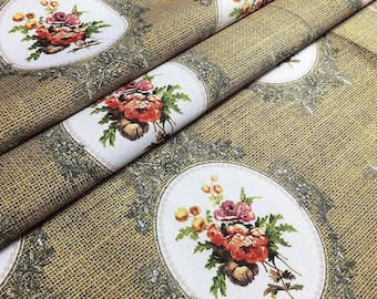 Vintage sack bouquet print fabric, by the yard natural digital print upholstery fabric, home decor, interior project, curtain chair fabrics