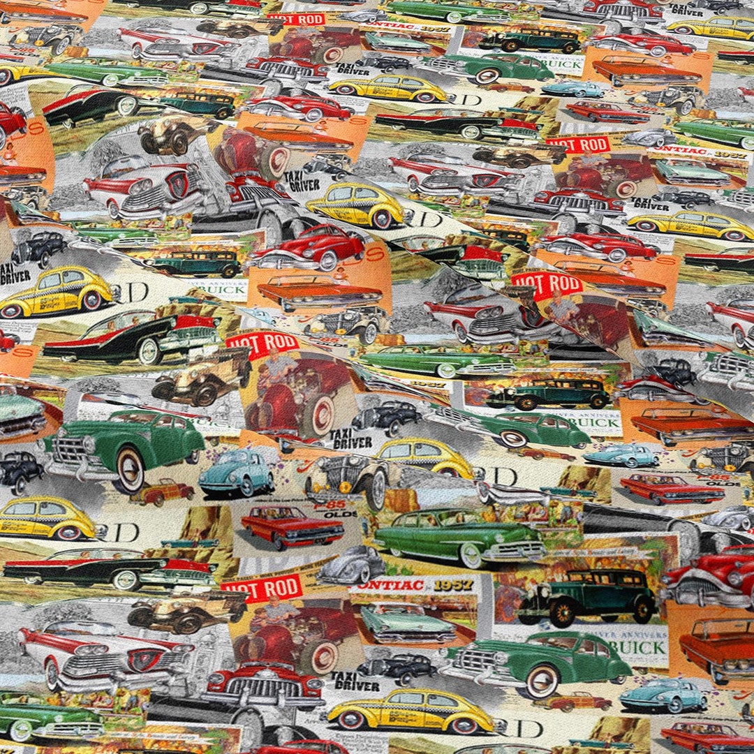 Car Print Fabric 60s 70s 80s Vintage Retro Fabric by the Yard - Etsy