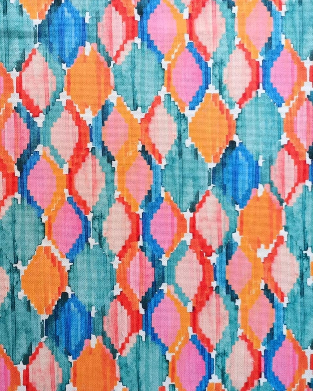 Boho Fabric, Blue Orange Pink Boho Upholstery, Ikat Fabric by the Yard
