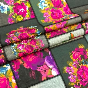 Tissu rose patchwork au point de croix, tissu d'ameublement, tissu floral pour chaise, tissu d'ameublement pour rideaux par mètre