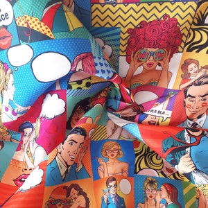 Pop Art, Comic Art Book Print Fabric, Woman Man Print Upholstery Fabric ...
