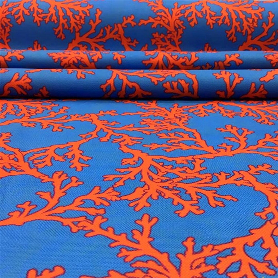 Red Blue Coral Reef Fabric by the Yard Ocean Sea Upholstery Etsy