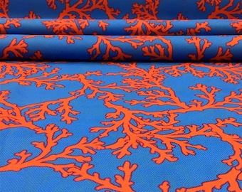 Red Blue Coral Reef fabric by the yard ocean sea upholstery fabric, summer decor for upholstery, chair sofa couch fabric