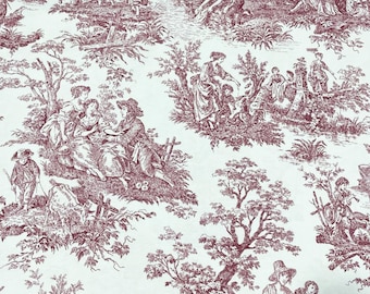 Red Toile de Jouy fabric, cotton upholstery Fabric, Pastoral Country Farmhouse fabric, DIY fabric,kitchen fabric, curtain, chair fabric