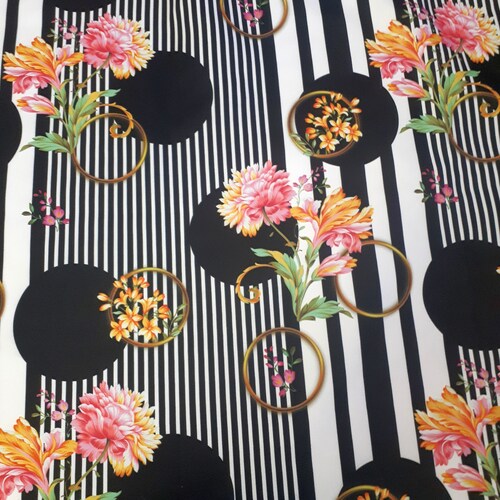 Striped Floral Fabric Upholstery Fabric Pink Flower Fabric Etsy