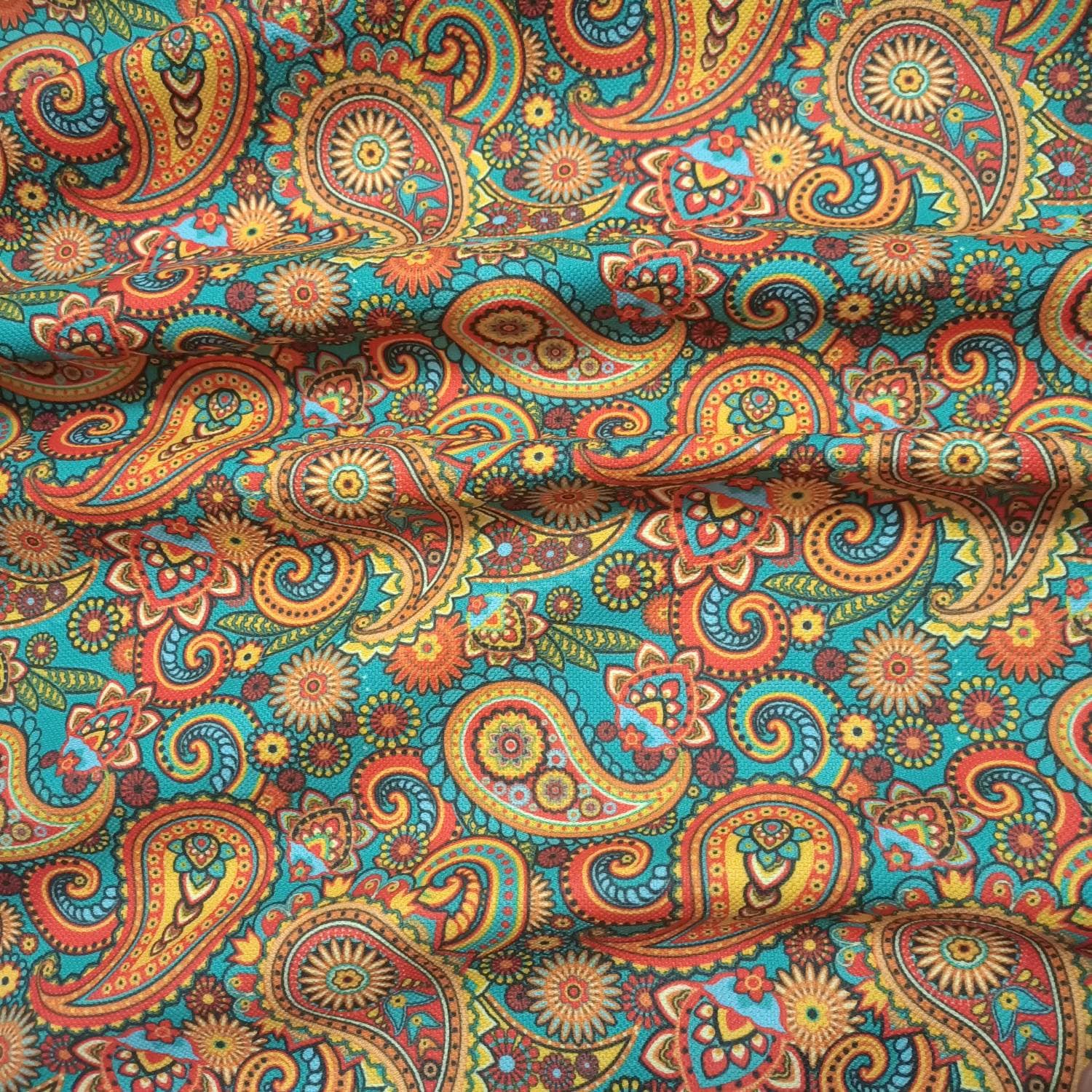 Hippie Paisley Fabric, Orange Brown Paisley Fabric,1960s