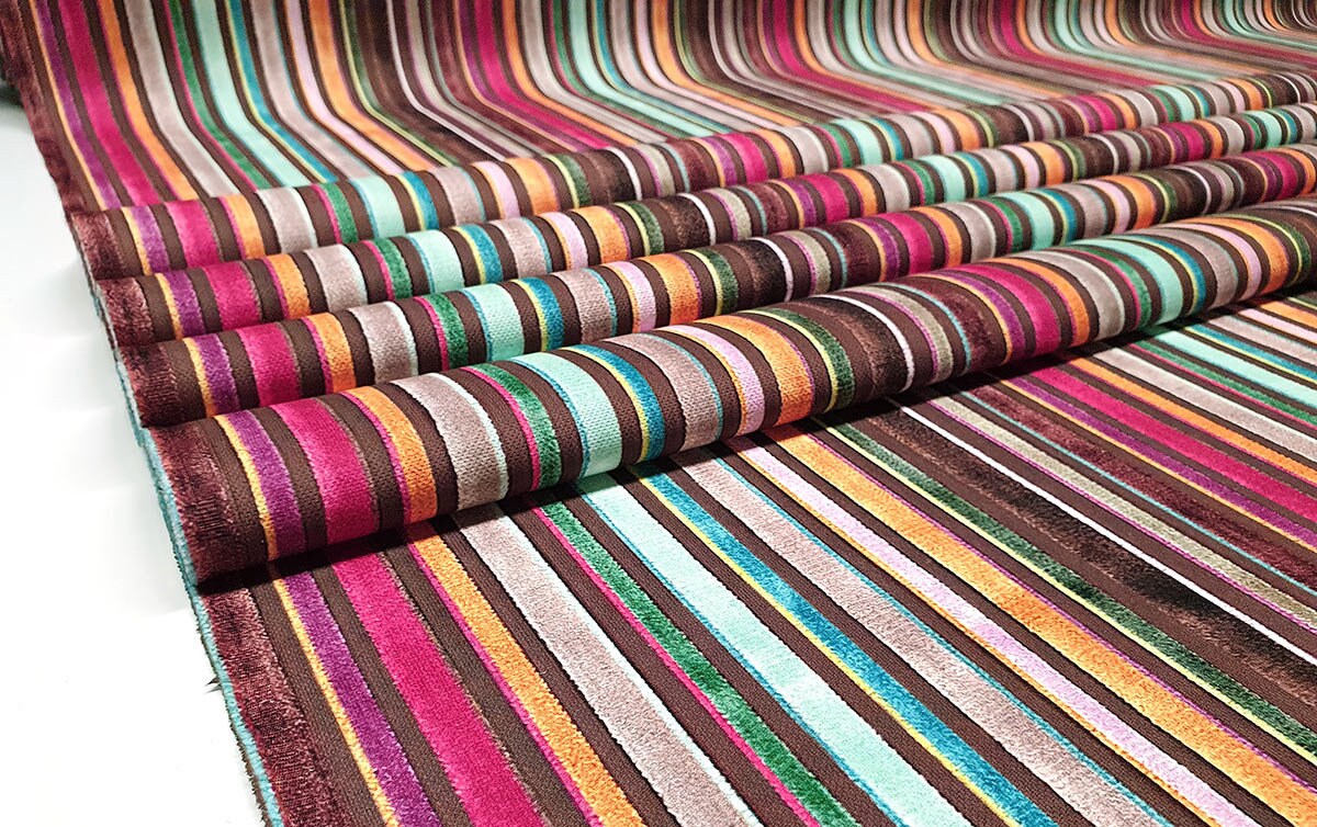 Stripe Velvet Look Upholstery Fabric, Ethnic Fabric, Vintage, Boho ...