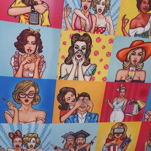 Pop art, retro,comic book print fabric,  woman print fabric,funny art print vintage retro colorful fabric, women print fabric for upholstery