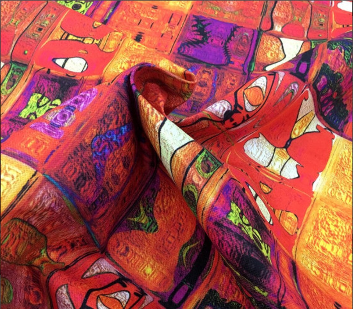 Red Yellow Modern Art Abstract Upholstery Fabric by the Yard for Ethnic ...