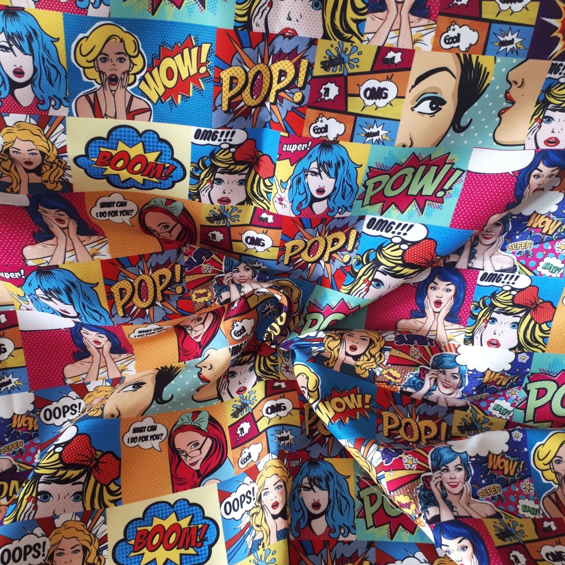 Pop Art Comic Art Book Print Fabric Woman Man Print Fabric | Etsy