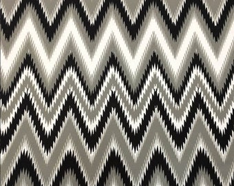 Chevron pattern fabric, black gray white chevron zig zag upholstery fabric, black white gray fabric , retro vintage home decor bag fabric