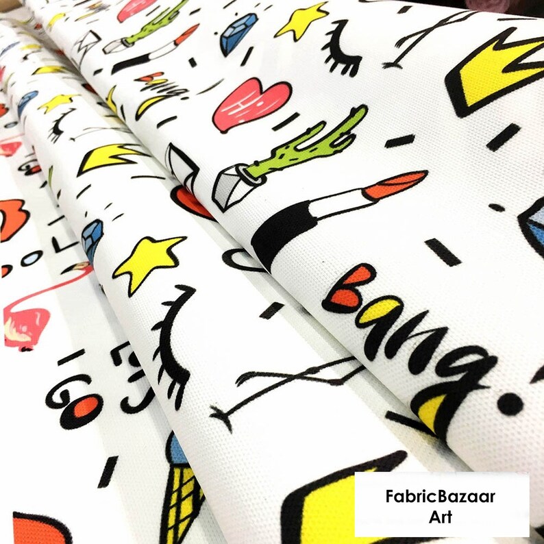 Pop art comic art book print fabric funny art girl cool lip | Etsy