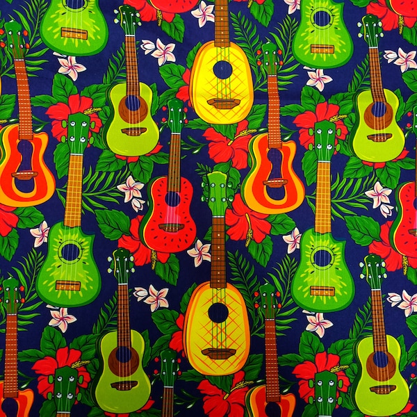 Tissu de musique mexicaine de guitare par cour thème de musique mexicaine, tissu imprimé d’été de fleur de fruit