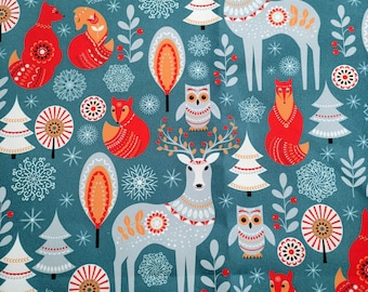 Fox print fabric, Flower, owl, tree, deer print sweet fabric for upholstery, for curtain, decoration fabric, lamp fabric, cushion fabric