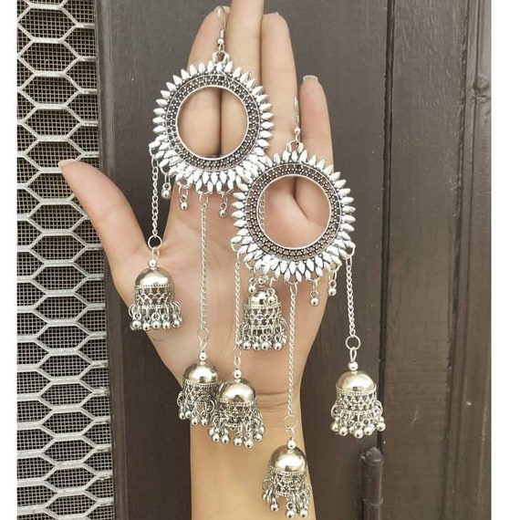 Indian Silver Plated Oxidized Latest Design Jumka Jumki Earring Women Fashion