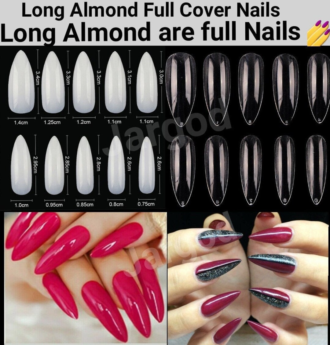Blank Long Almond Full Cover Tips 600pcs Natural Nail Art - Etsy Israel