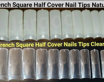 Square French Half Cover Fake Nail Tips  |  False Nail | Nail Art | Fake Nails | False Nails | Nail Supplies CHOOSE 100/500pcs  by Jargod