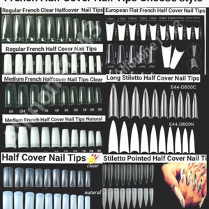 Half Cover Tips Square/Regular French/Medium French/Flat French/C Curve/Stilletto False Fake Nails | Nail Supplies 100 or 500pcs Jargod