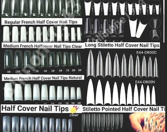 Half Cover Tips Square/Regular French/Medium French/Flat French/C Curve/Stilletto False Fake Nails | Nail Supplies 100 or 500pcs Jargod