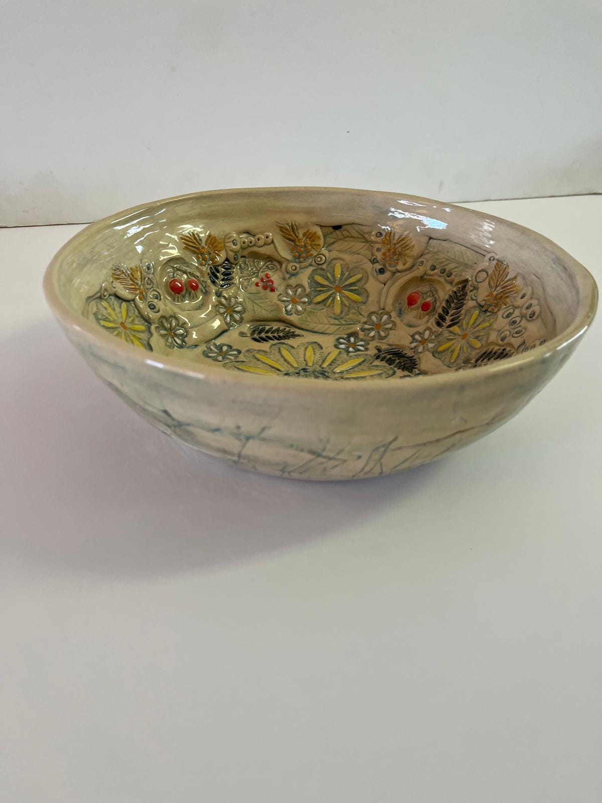 手作りの陶器7種の大きなボウル：イスラエルのユダヤ美術、ユダヤの