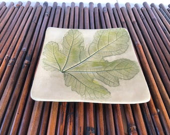 Fig leaf small tray, Botanical pottery ,leaf serving plat, ceramic jewelry plate from Israel.